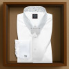 White Pin Collar Shirt | 100% Cotton Poplin 100% Cotton Poplin Fabric – Lightweight, smooth, and breathable with a crisp hand feel Classic Pin Collar Design – Features a removable silver collar bar for a refined, elevated tie presentation Tailored Fit – Sharp silhouette that sits close to the body without restricting movement French Cuffs – Elegant double cuffs for cufflinks, ideal for formal or business wear Floral Contrast Collar Lining –